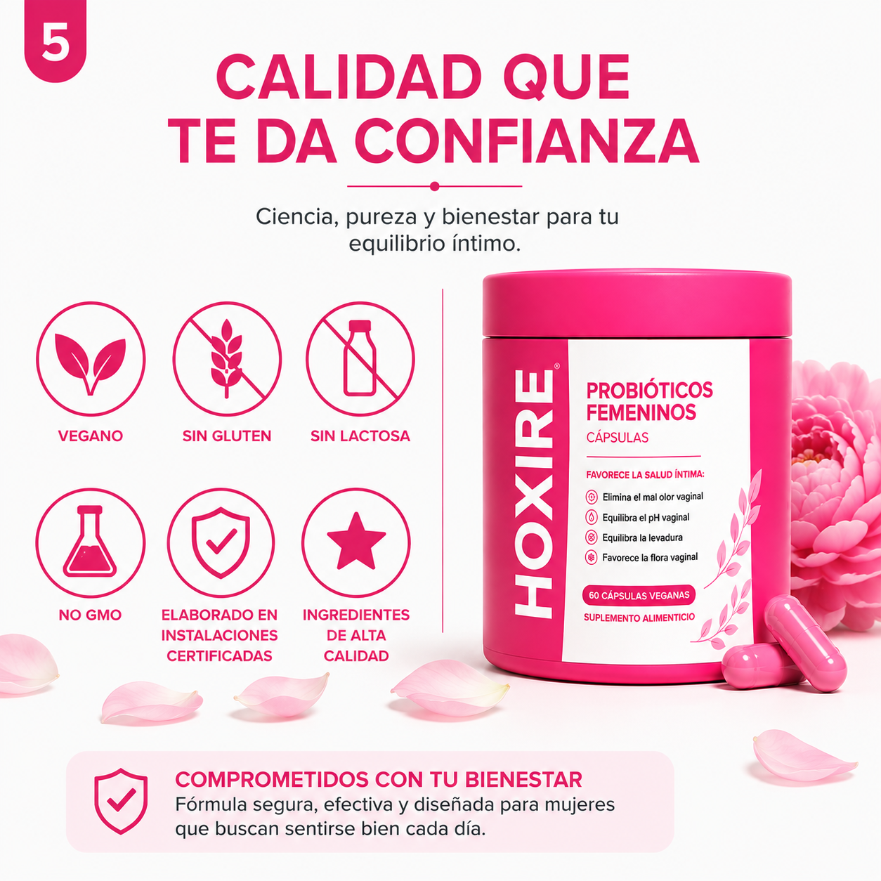 Hoxire Vaginal Probiotic | Intimate Flora and Healthy pH | 60 Vegan Capsules