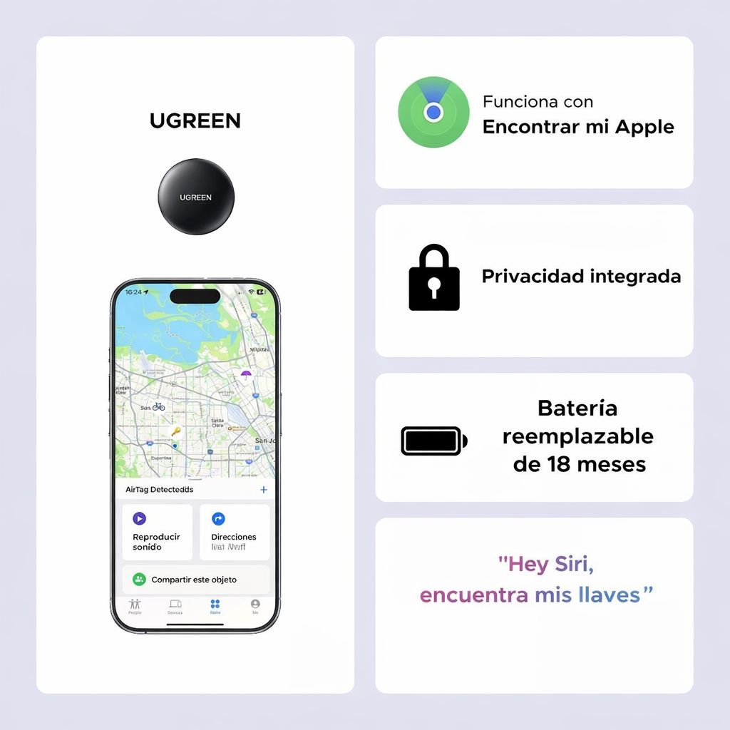 UGREEN Rastreador GPS + Funda y llavero